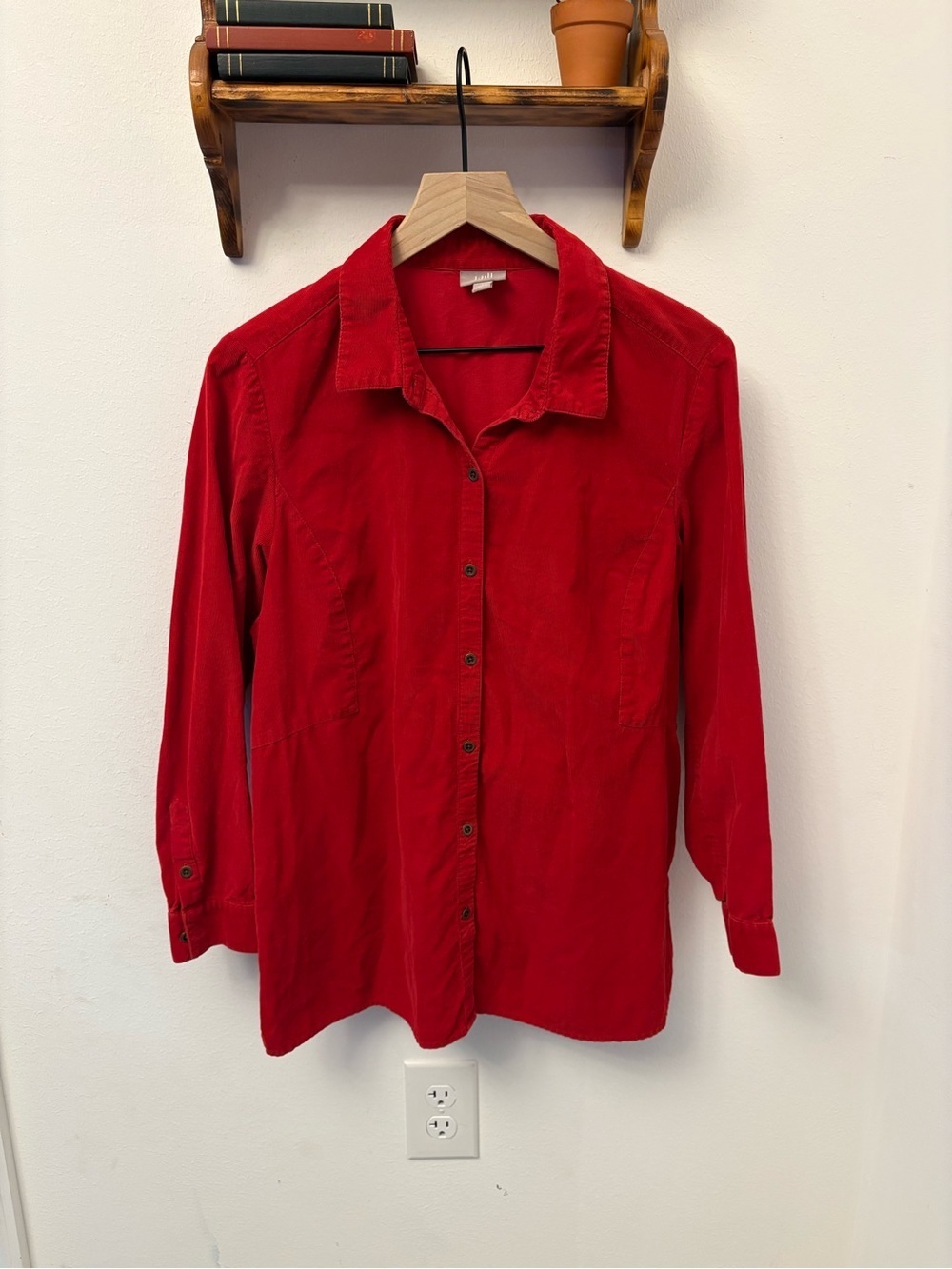 J.Jill Red Corduroy Button Front Blouse Petite Large PL 100% Cotton